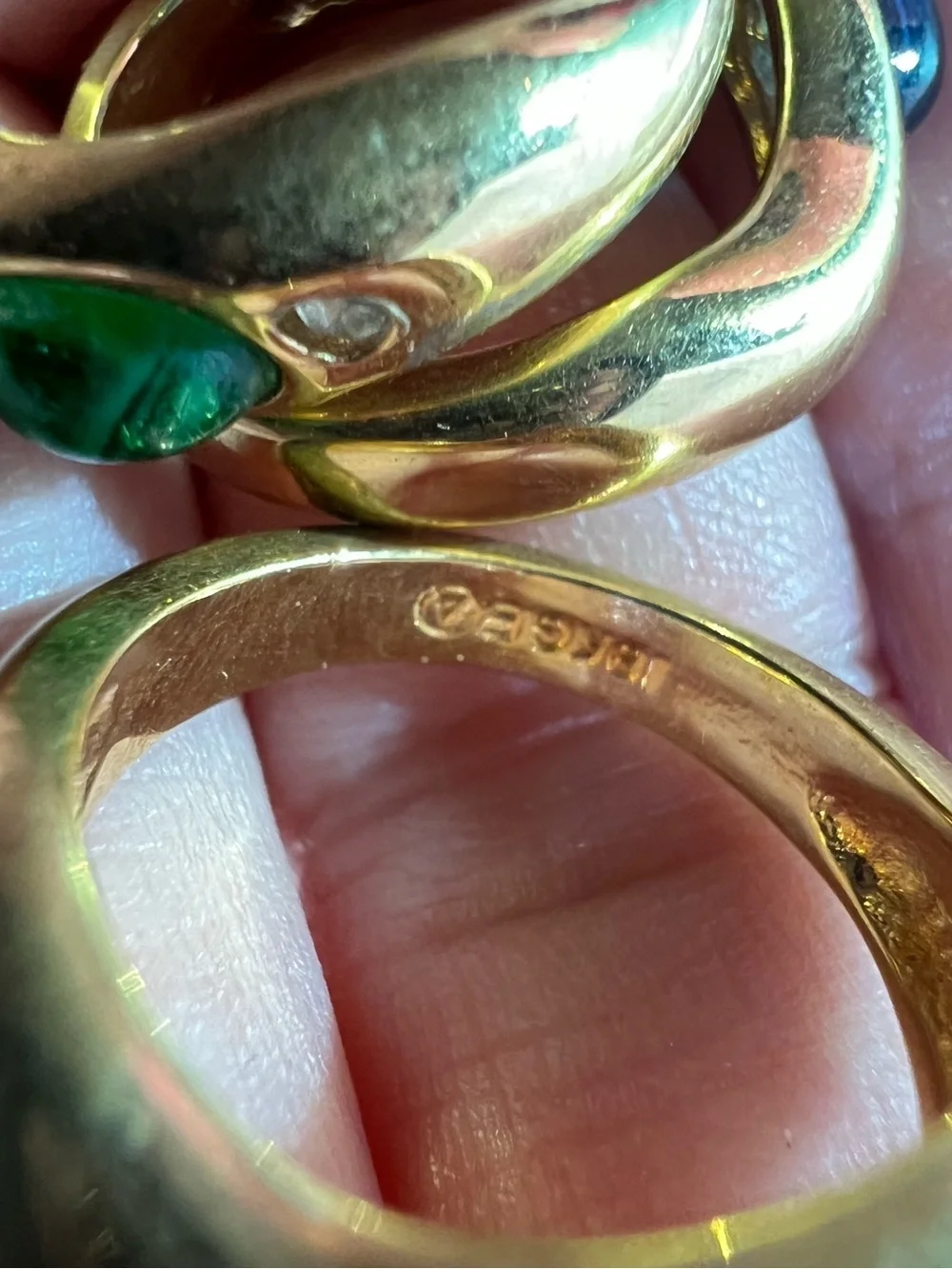 18K gold electroplate Trio Multi-Stone Cocktail Rings - Red Blue Green